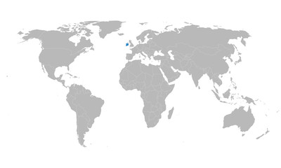 Fototapeta na wymiar Ireland marked blue on world map vector