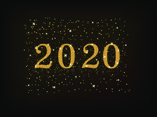 2020 numbers with sequins on black background. orange backlight and glare.