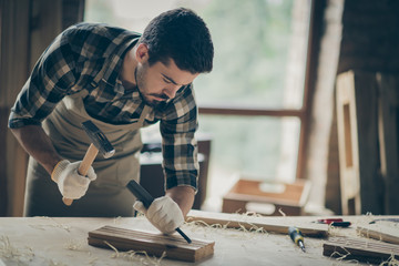 Portrait of his he nice attractive focused experienced professional guy expert specialist creating...