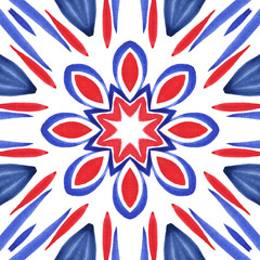 Embroidery in the traditions of Peru, Aztecs and Maya. Geometric folk ornament fabric.  Colorful seamless pattern in Spanish, Mexican, African,  American Indian rug. Tribal embroidery. Old carpet.