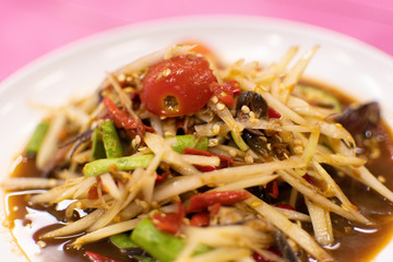 Som-Tam or Papaya salad on dish.