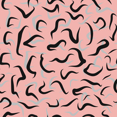 Geometric pattern imitating animal skin or camouflage. Vector illustration of a seamless illustration. Swirls and snakes on a colored pink background.