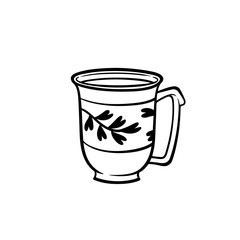 Cute doodle mug with branch vector stock illustration. Ceramic mug stock vector illustration. Hand drawn cup morning mood. Doodle vector stock illustration cup of tea on white isolated. Cozy mood cup 