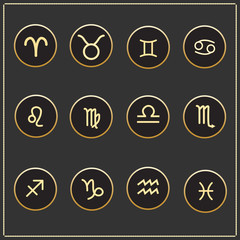 Gold zodiac signs icons vector