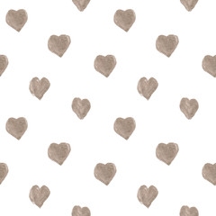 Valentine's day hand drawn seamless pattern with abstract gold texture hearts isolated on white background. Perfect for festive invitation, greeting card, wrapping paper, fabric, background.