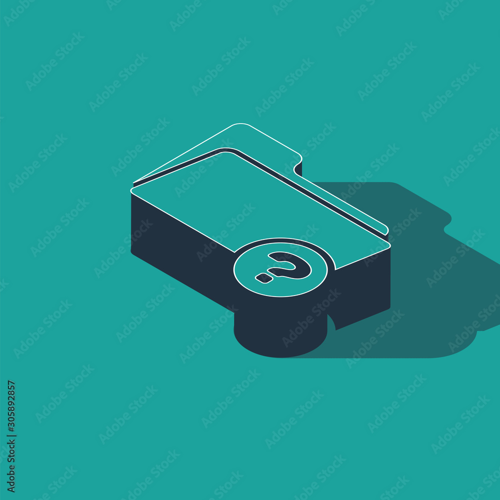 Poster isometric unknown directory icon isolated on green background. magnifying glass and folder. vector i
