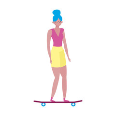 young woman with skateboard transport ecology concept