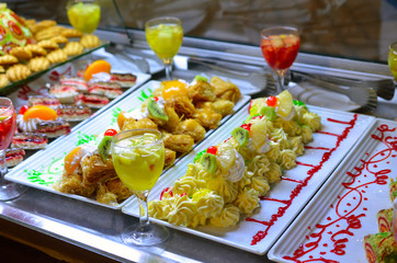 Desserts in a shop window. The hotel is all inclusive.