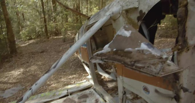Plane wreckage of VH-RYU Cessna 172D Skyhawk in the Watagans State Forest, New South Wales, Australia