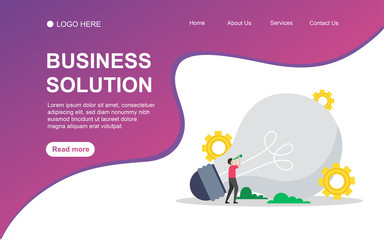 Business solution concept with people character for web landing page template, banner, presentation, social, and print media. Business flat design vector illustration.