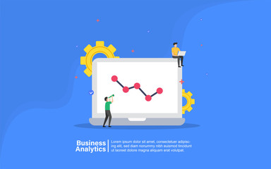 Business analytics concept with people character for web landing page template, banner, presentation, social, and print media. Business flat design vector illustration.