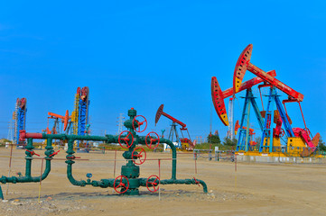 Oil pump working in the outdoor scene