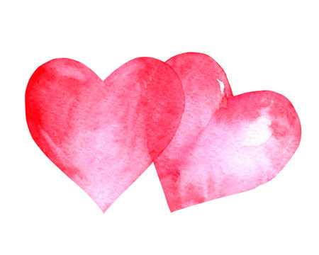 Two pink valentine Watercolor hearts