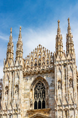 Fototapeta na wymiar The Gothic Duomo di Milano or Milan Cathedral in Milan, Lombardy, Italy, the largest church in Italy, architectural detail