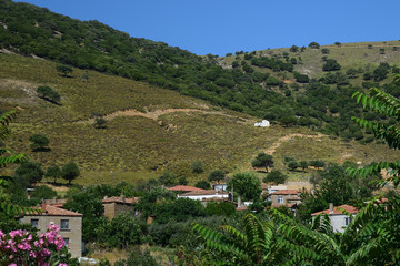 Fototapeta na wymiar view from greek village Zeytinlikoy (Agios Theodoros) - turkish aegean island Gokceada