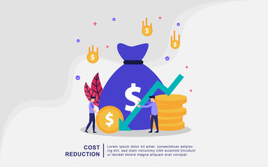 Cost reduction illustration concept with tiny people. Sales decline, crisis financial, financial down. Flat design concept for landing page, presentation, marketing resource