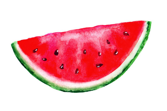Hand drawn watercolor watermelon slicse on white background