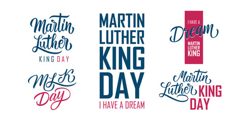 Martin Luther King Day lettering set. MLK day collection. USA national holiday vector illustration.