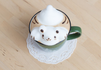 A cup of coffee with cute bear 3D latte art