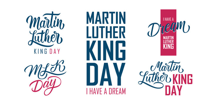 Martin Luther King Day lettering set. MLK day collection. USA national holiday vector illustration.