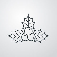 Símbolo navideño, icono plano lineal hojas de acebo en fondo gris