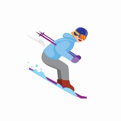 man skiing in downhill, winter sport flat illustration vector