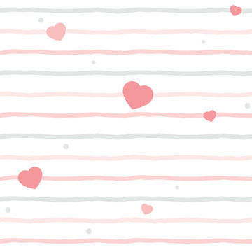 Cute Little Pink Heart On Pink Brushstroke Line Seamless Pattern.