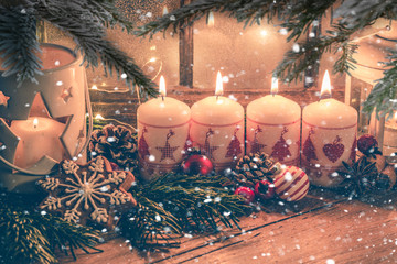 christmas still life with candle and decorations 4. advent 