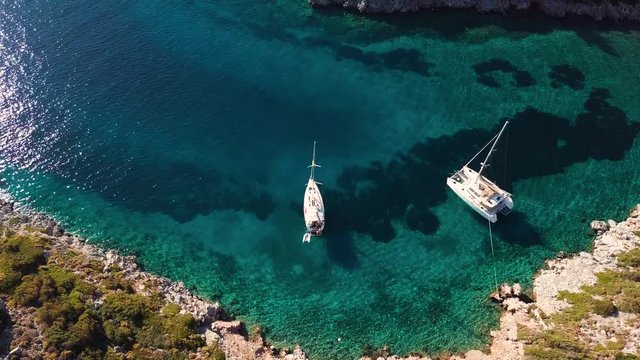 Aerial view of boats anchoring in a bay near Marmaris, Turkey