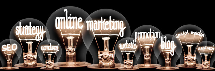 Light Bulbs with Online Marketing Concept