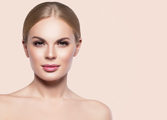 Woman beauty face eyes lashes healthy skin natural make up female spa