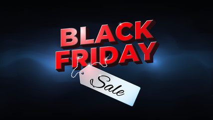 Black friday sale banner. Special offer price sign. Bright black friday flyer with sale price tag. Dark background, blue electric glow. Web banner, vector design promotion poster