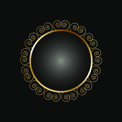 Decorative golden round frame on black background. Luxury mandala in ethnic style. Oriental circular vintage illustration. Arabic, Islamic, moroccan, asian, indian native african motif.