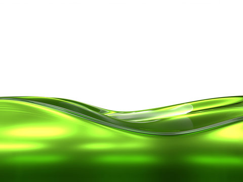 Close-up on a wave made of green reflective liquid