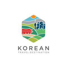 Korean Logo Design Emblem Symbol Icon . Korea Logo Vector . Korea Travel Landmarks . Korea Tourism Logo Vector Stock illustration