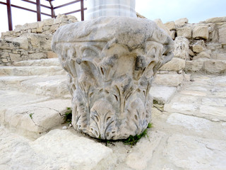 Column in the ancient city of Kourion in Cyprus. Close up of the pattern.