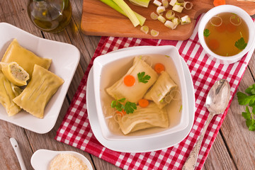 Maultaschen - swabian filled pasta ( ravioli ).	