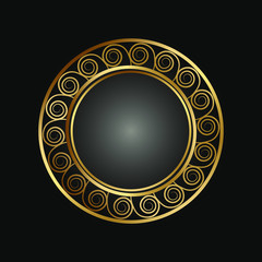 Decorative golden round frame on black background. Luxury mandala in ethnic style. Oriental circular vintage illustration. Arabic, Islamic, moroccan, asian, indian native african motif.