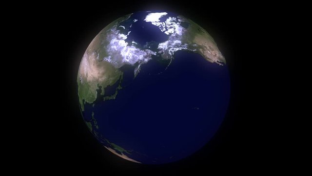 North pole earth rolling around 360 degrees. Loop of globe spinning around 4K 3D animation on black background. Day and night line. Made of public domain image from NASA