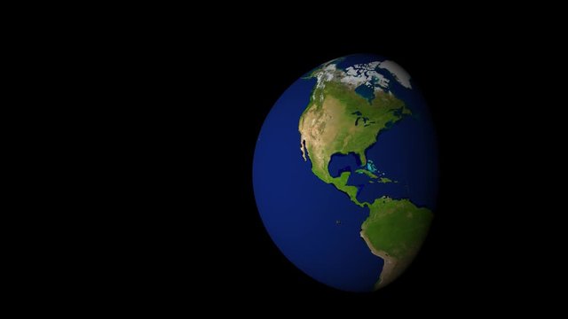 Globe rolling around 360 degrees. Loop of earth spinning around 4K 3D animation on black background. Day and night line. Made of public domain image from NASA