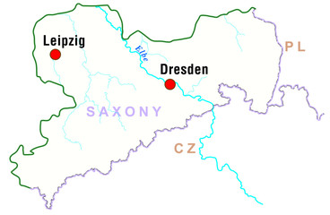 Map of Saxony in Germany - rivers