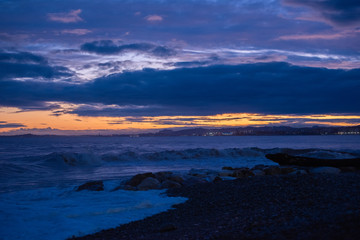 Obraz premium South of France, Cote d'Azur, Nice city, sunset after a storm