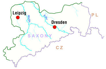 Map of Saxony in Germany - rivers