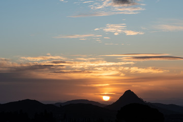 Sunrise above Monte Formaggio, Mazzarino, Caltanissetta, Sicily, Italy, Europe