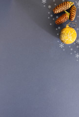 Lilac background for a letter to Santa Claus. Background for a Christmas card. Decorated with fir cones, fir branches, snowflakes, Christmas toys.