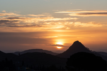 Sunrise above Monte Formaggio, Mazzarino, Caltanissetta, Sicily, Italy, Europe