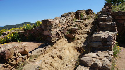 Antique ruins in the Pyrenees mountains on the Mediterranean coast