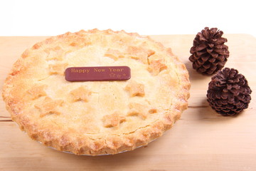 New Year Apple Pie On White Background