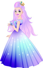 Fototapeta premium Illustration of beautiful princess with butterfly. Color illustration.