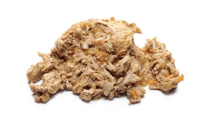 Cat food pile, isolated on white background